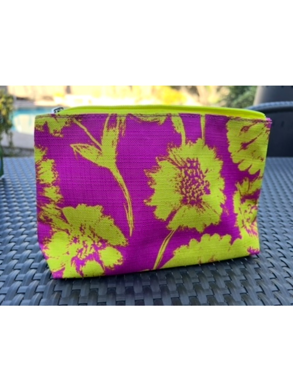 Clinique Floral Canvas Cosmetic Pouch - Magenta & Lime